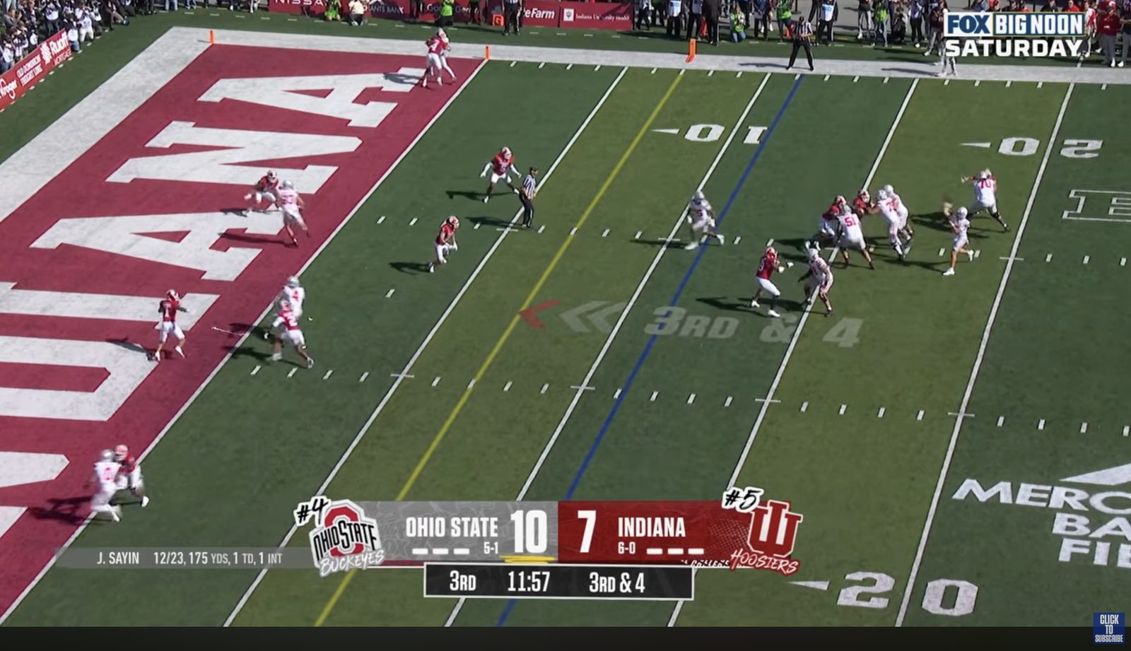 Third and four at the Indiana 11, receivers in the end zone, checkdown outlet nearer the line